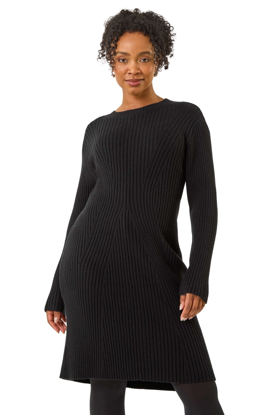 Roman Black Petite Ribbed Knitted Dress