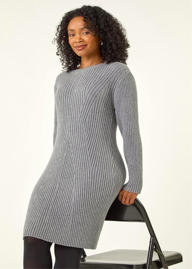 Roman Grey Petite Ribbed Knitted Dress