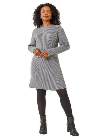 Roman Grey Petite Ribbed Knitted Dress