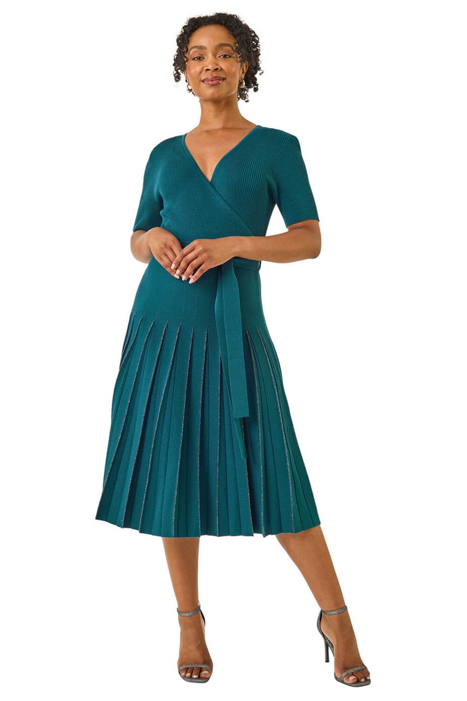 Roman Teal Petite Tie Waist Knitted Dress