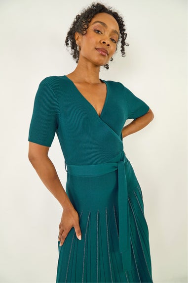Roman Teal Petite Tie Waist Knitted Dress