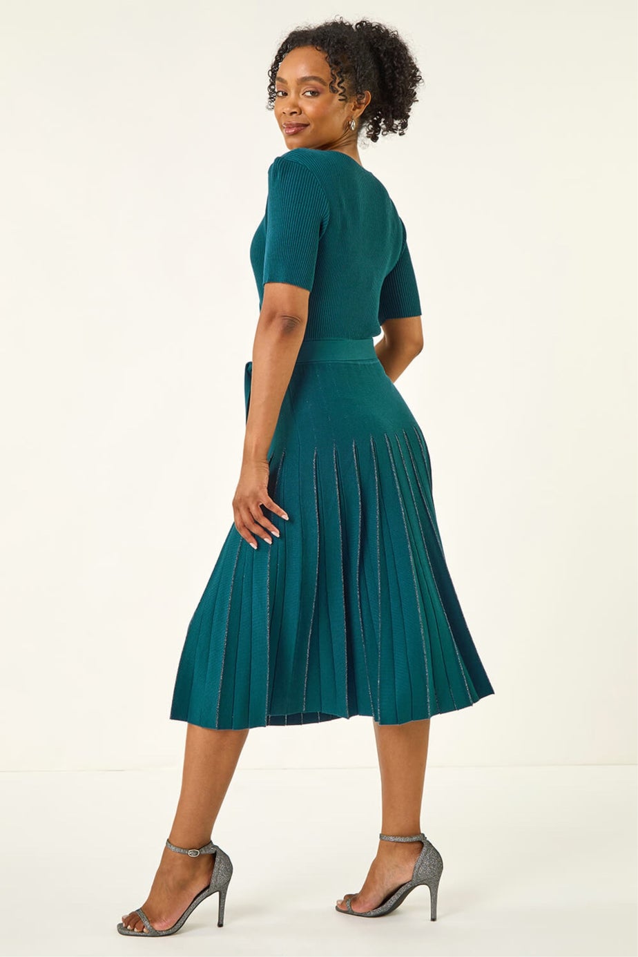 Roman Teal Petite Tie Waist Knitted Dress