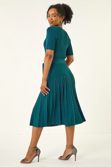 Roman Teal Petite Tie Waist Knitted Dress