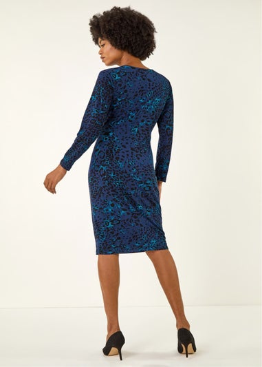 Roman Blue Animal Print Chain Detail Dress