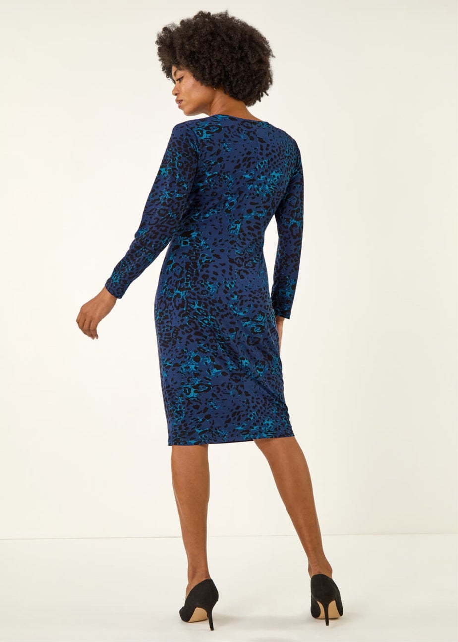 Roman Blue Animal Print Chain Detail Dress