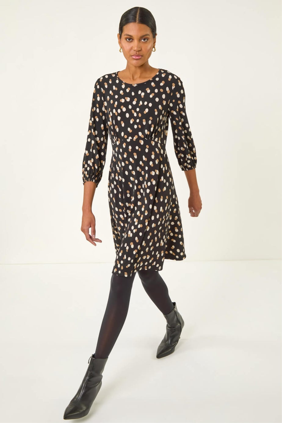Roman Beige Speckled Print Stretch Dress