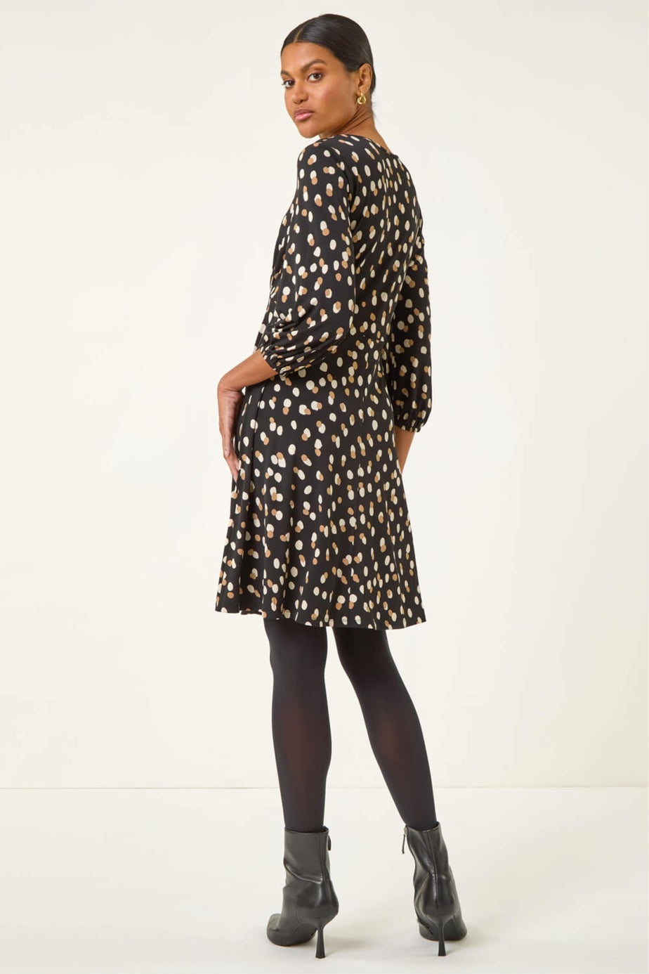 Roman Beige Speckled Print Stretch Dress