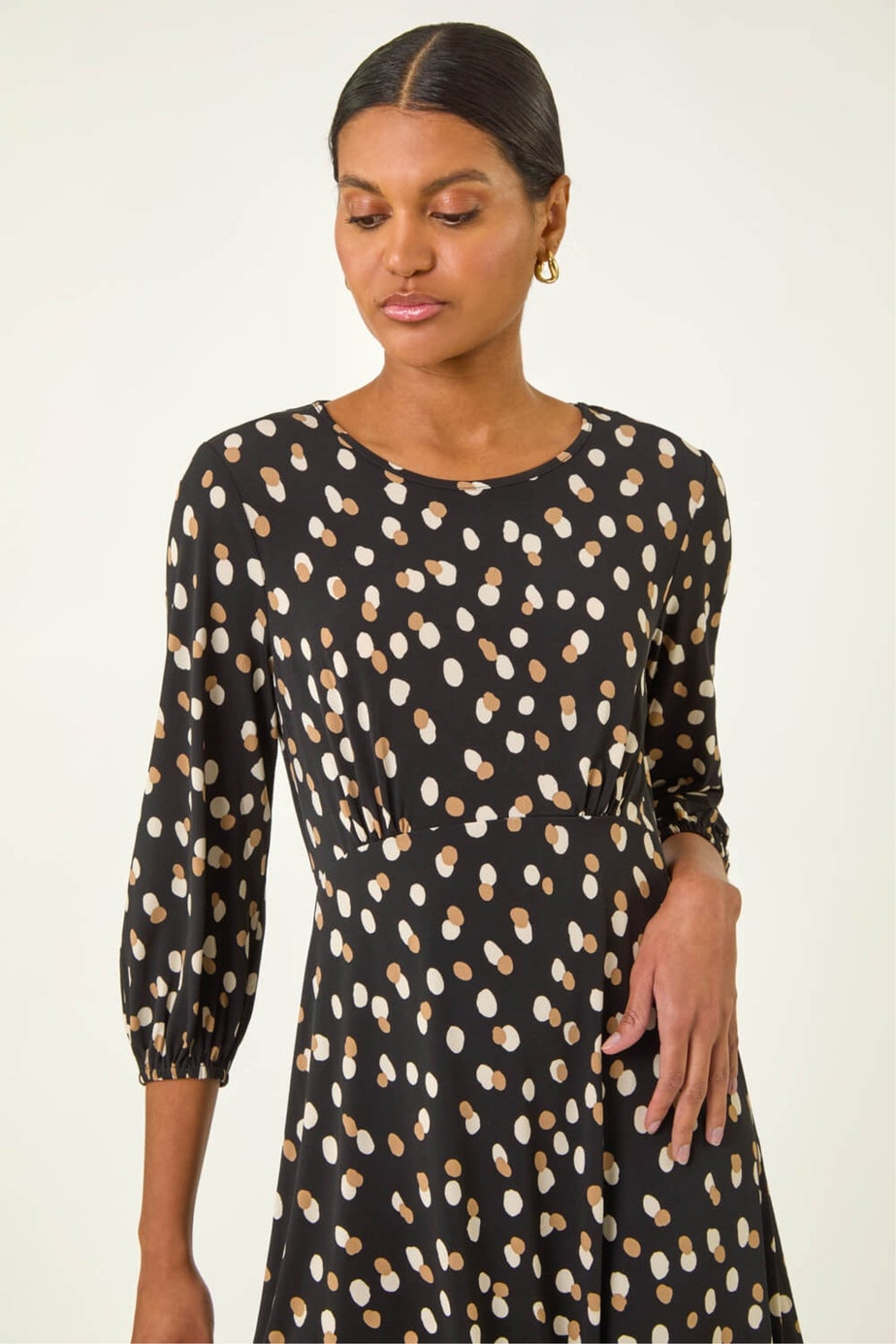 Roman Beige Speckled Print Stretch Dress