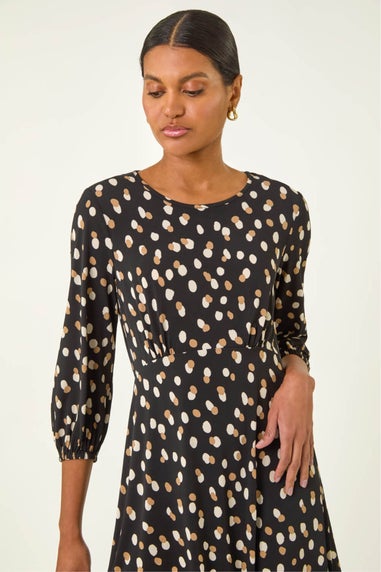 Roman Beige Speckled Print Stretch Dress