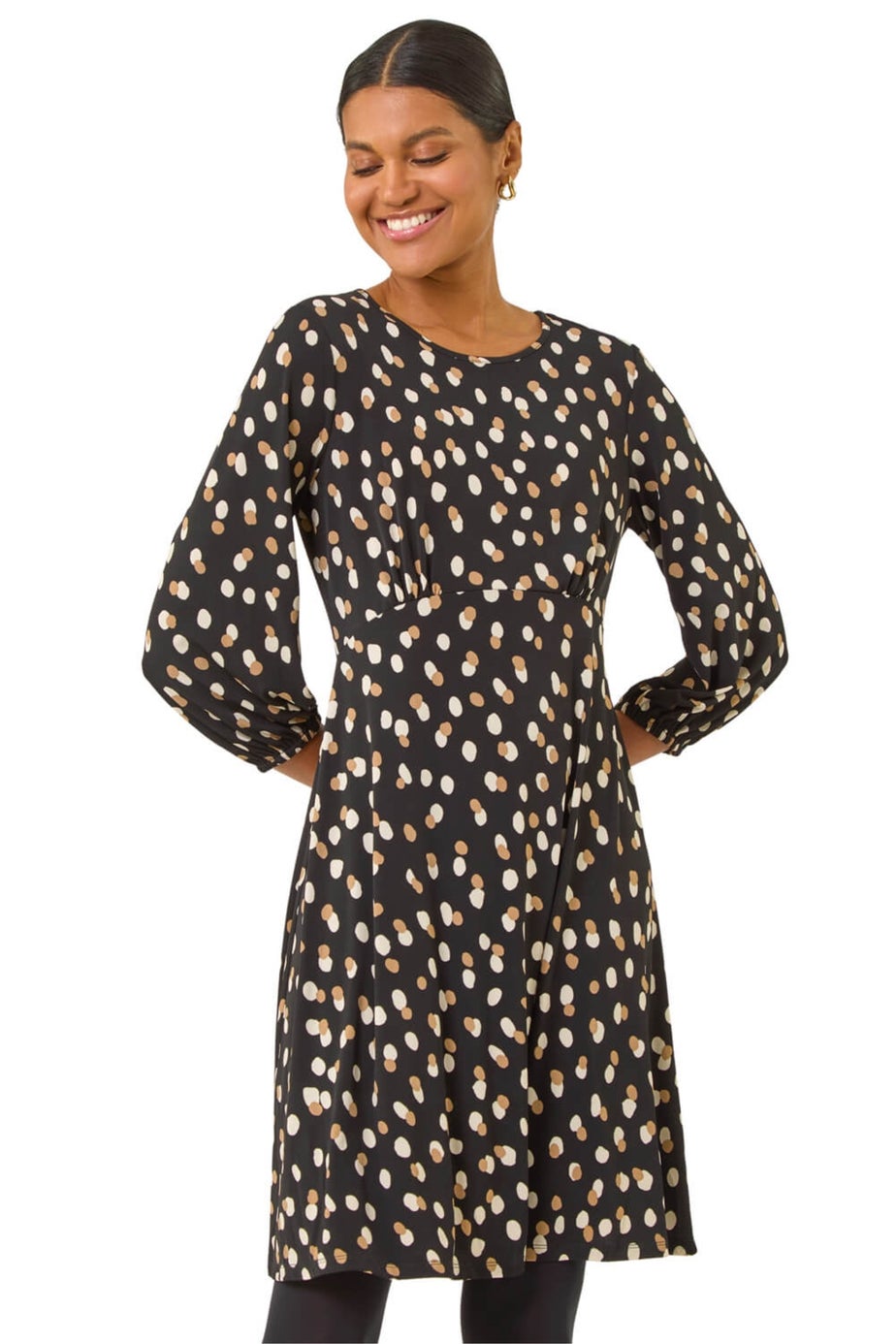 Roman Beige Speckled Print Stretch Dress