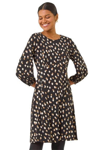 Roman Beige Speckled Print Stretch Dress