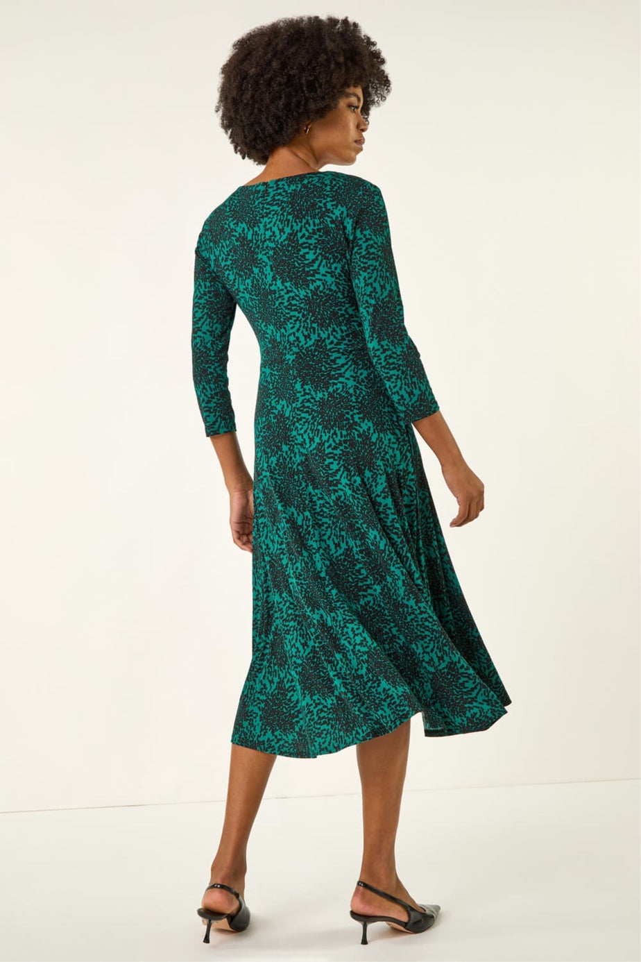 Roman Teal Speckled Print Wrap Bodice Midi Dress