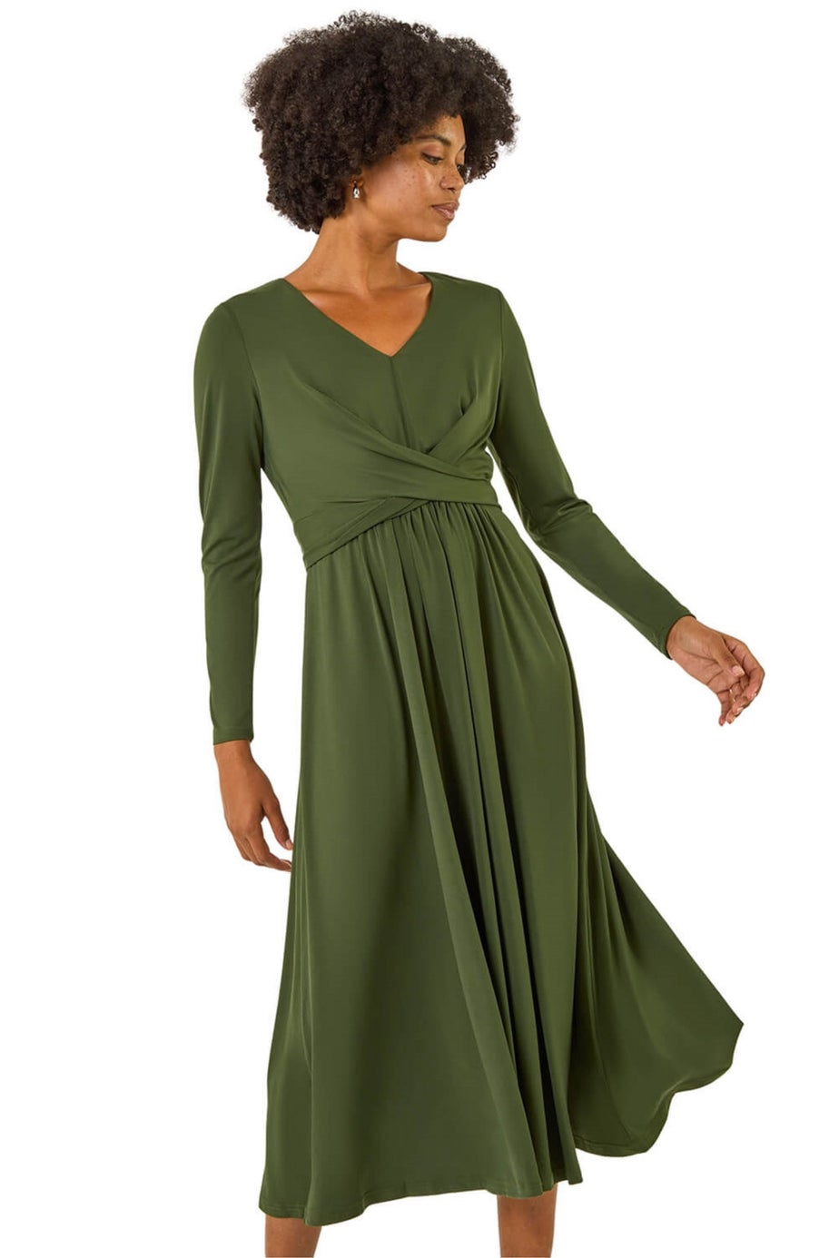Roman Forest Twist Front Stretch Midi Dress