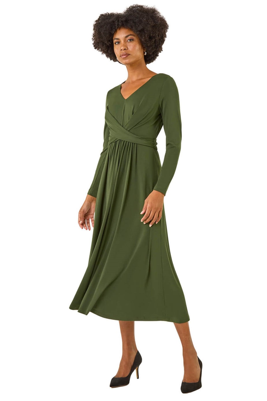 Roman Forest Twist Front Stretch Midi Dress