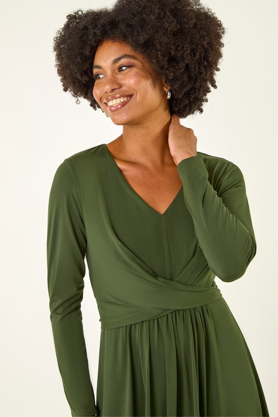 Roman Forest Twist Front Stretch Midi Dress