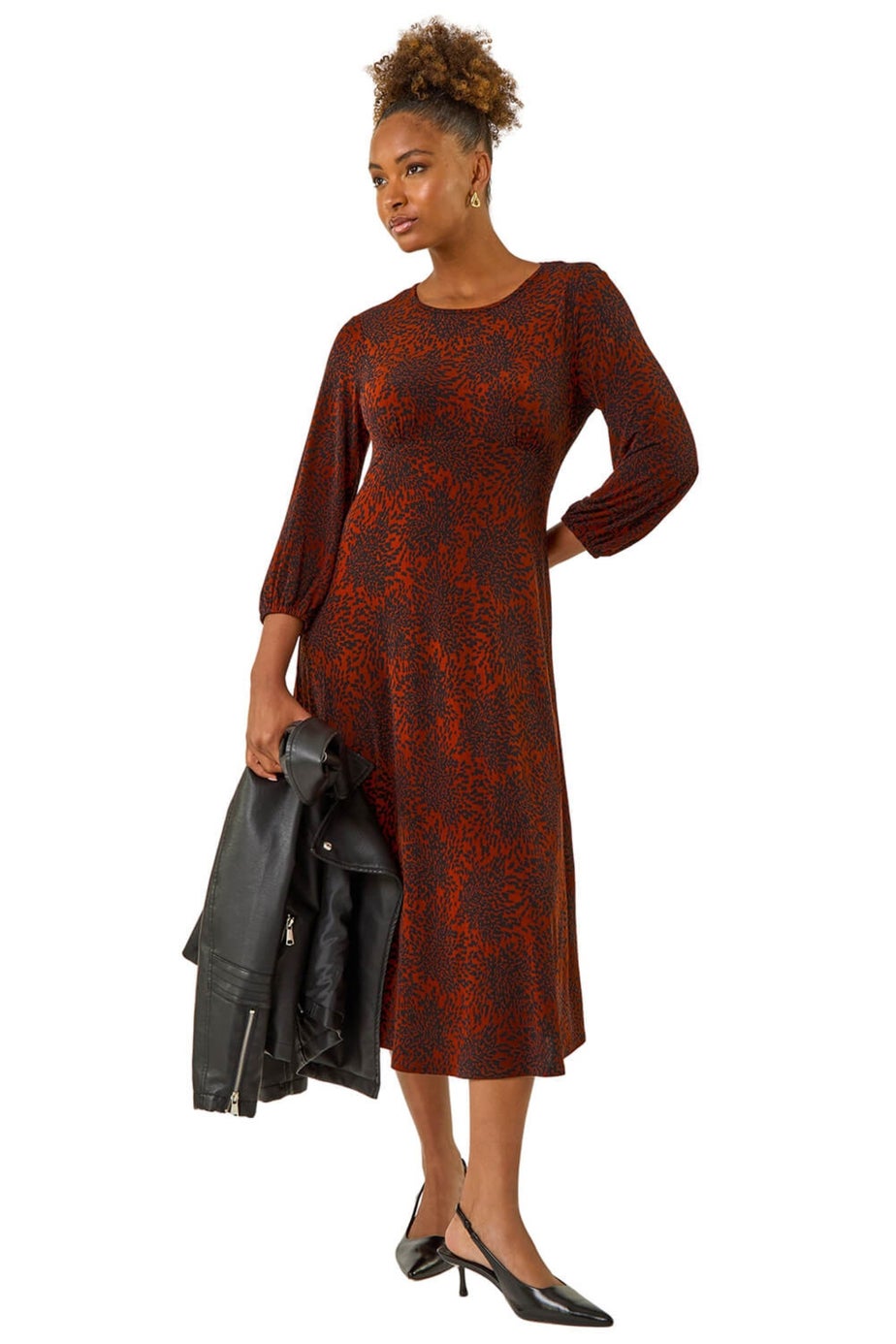 Roman Rust Speckled A-Line Stretch Midi Dress