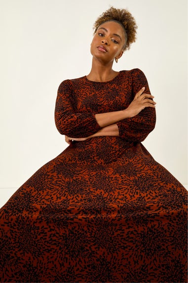 Roman Rust Speckled A-Line Stretch Midi Dress