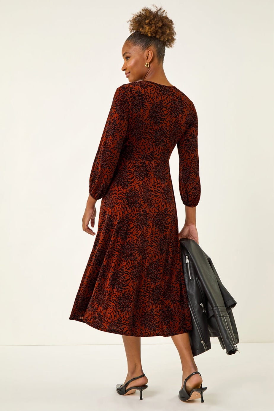 Roman Rust Speckled A-Line Stretch Midi Dress