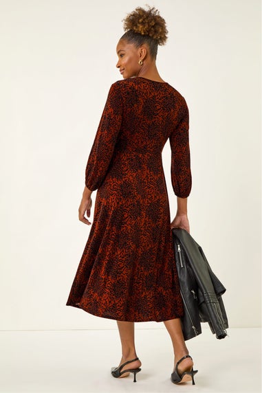 Roman Rust Speckled A-Line Stretch Midi Dress