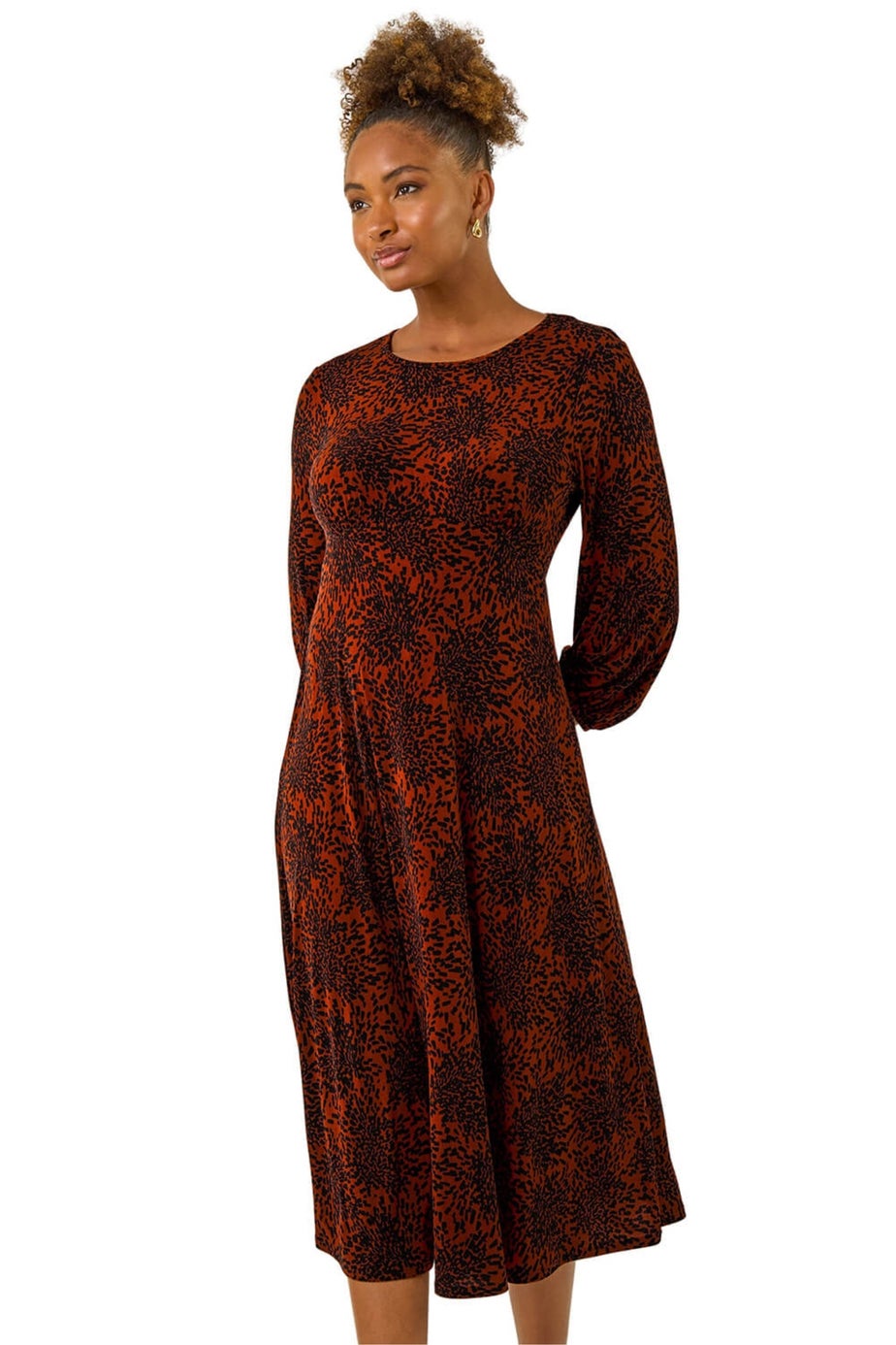 Roman Rust Speckled A-Line Stretch Midi Dress