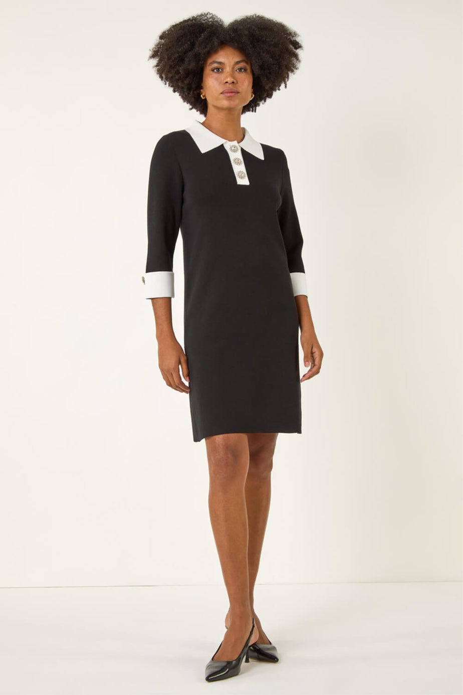 Roman Black Knitted Sparkle Button Dress