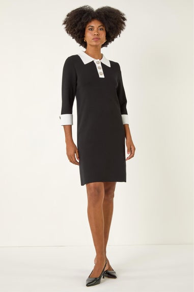 Roman Black Knitted Sparkle Button Dress