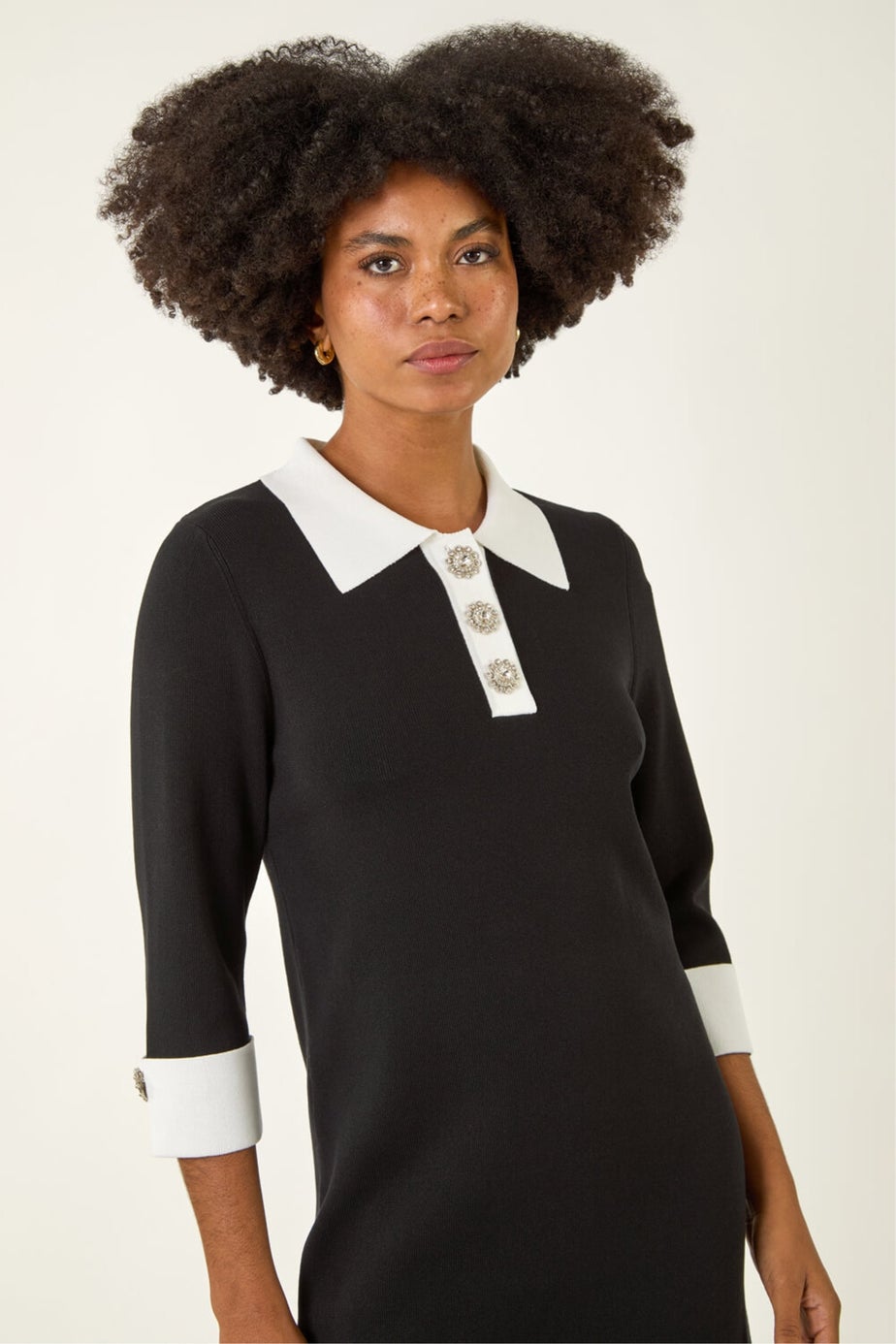 Roman Black Knitted Sparkle Button Dress