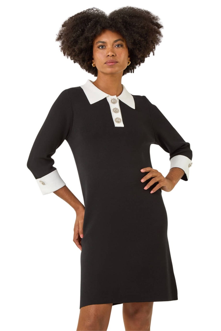 Roman Black Knitted Sparkle Button Dress