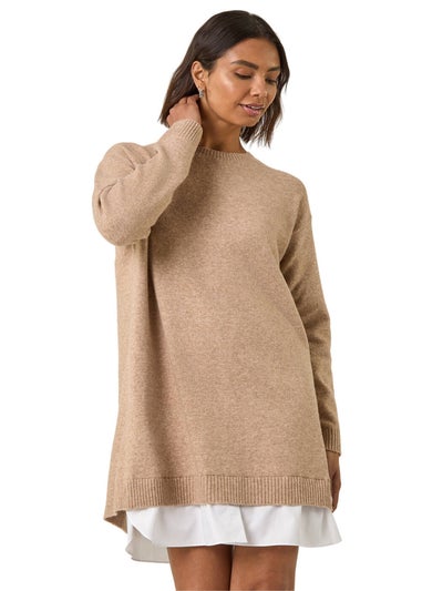Roman Natural Mock Shirt Knitted Dress