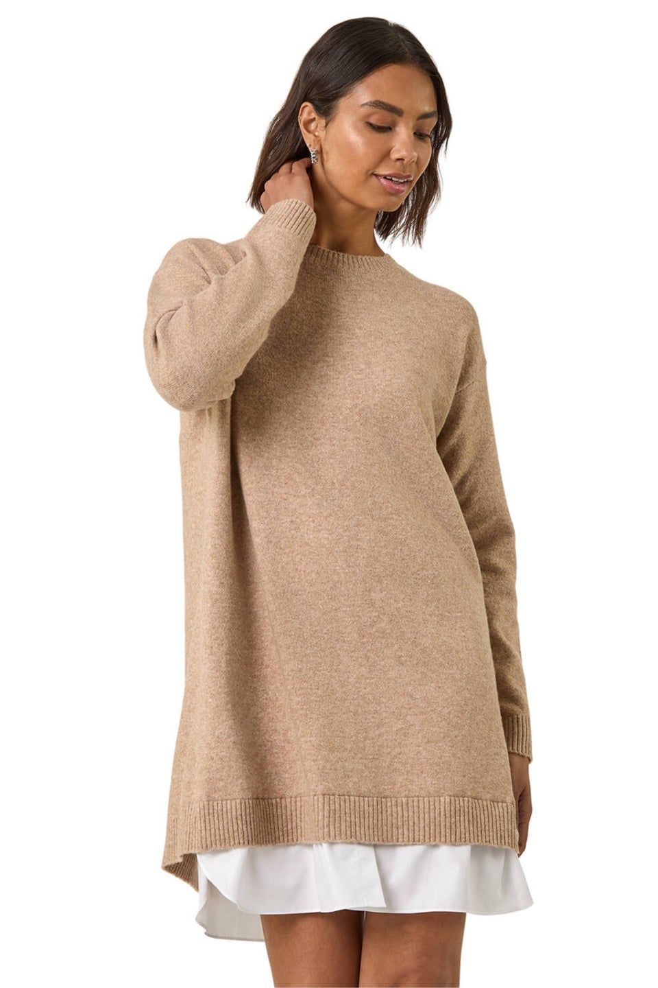 Roman Natural Mock Shirt Knitted Dress