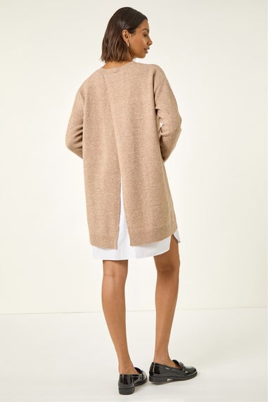 Roman Natural Mock Shirt Knitted Dress
