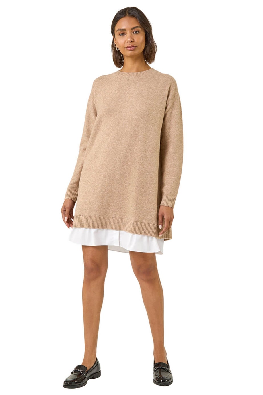 Roman Natural Mock Shirt Knitted Dress