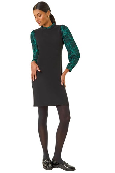 Roman Teal Contrast Print Knitted Dress