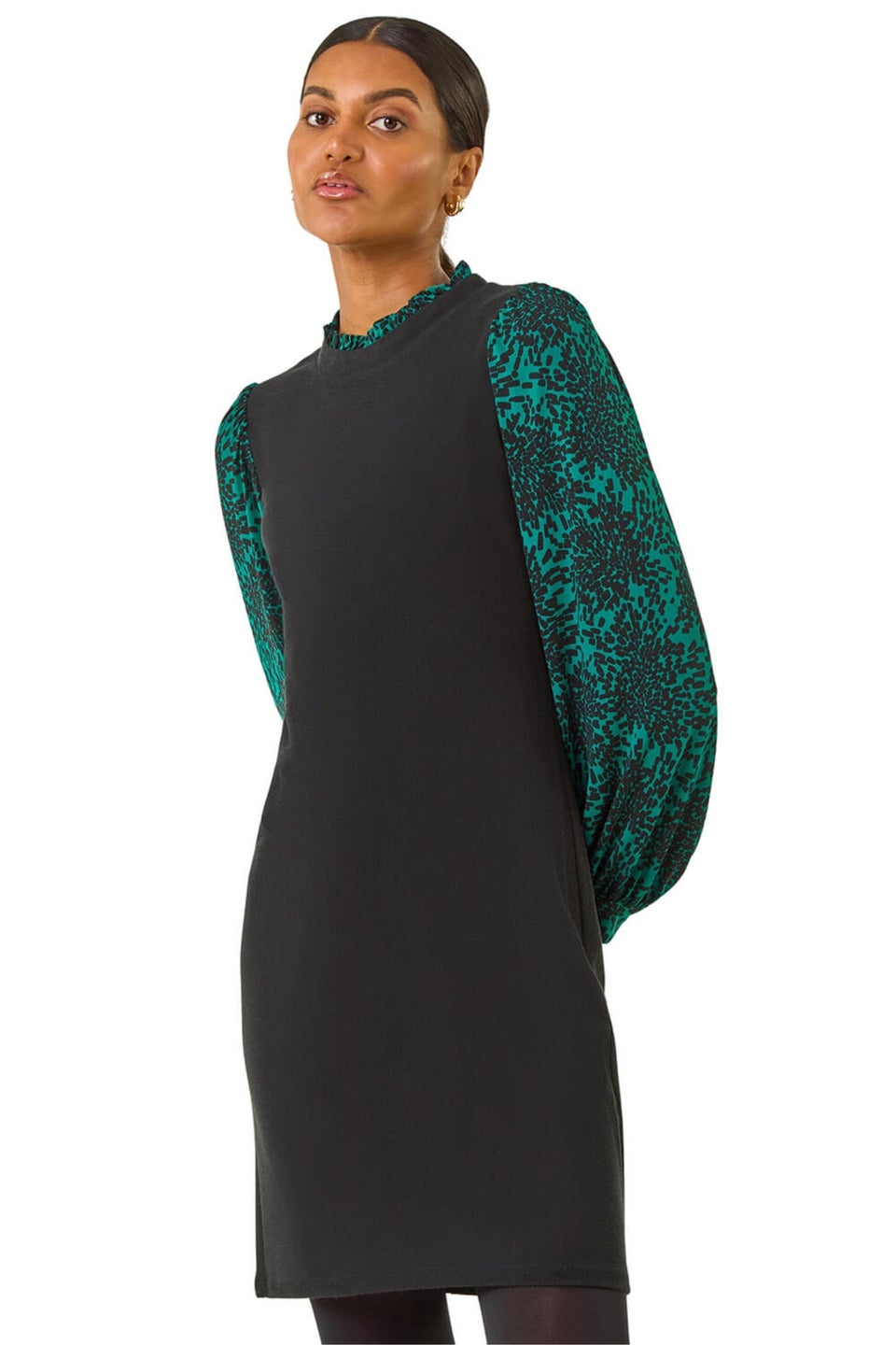 Roman Teal Contrast Print Knitted Dress