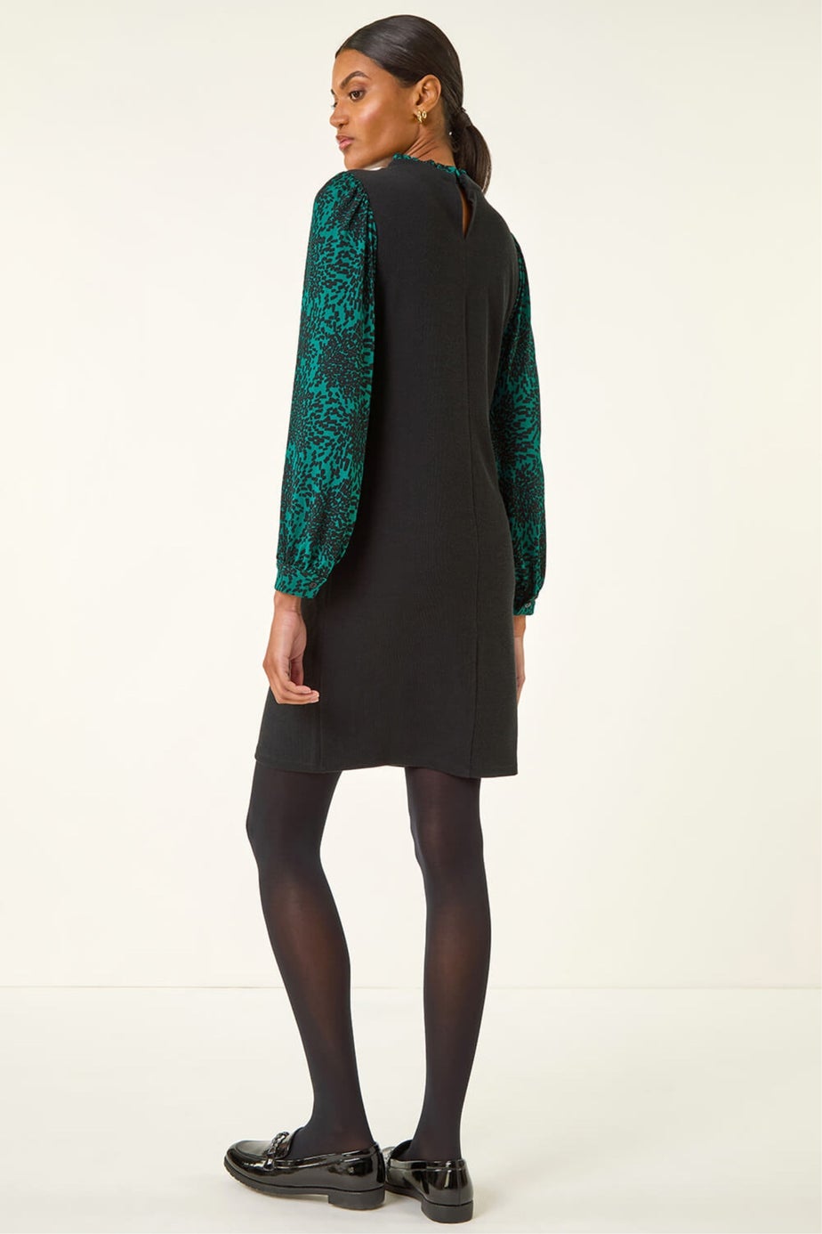 Roman Teal Contrast Print Knitted Dress