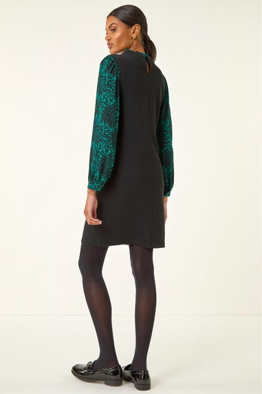 Roman Teal Contrast Print Knitted Dress