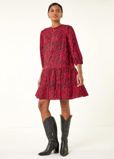 Roman Red Animal Print Zip Front Dress