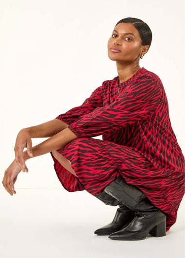 Roman Red Animal Print Zip Front Dress