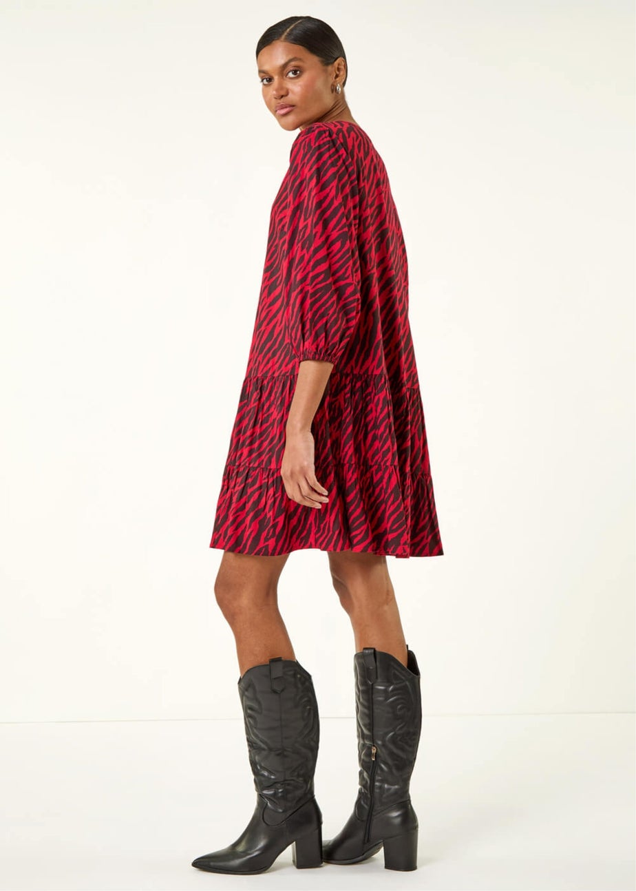 Roman Red Animal Print Zip Front Dress