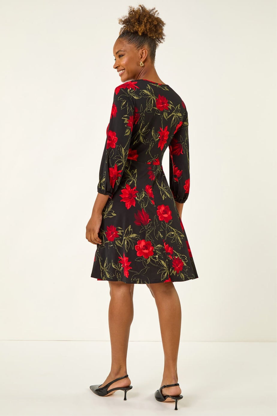 Roman Red Floral Print Stretch Dress