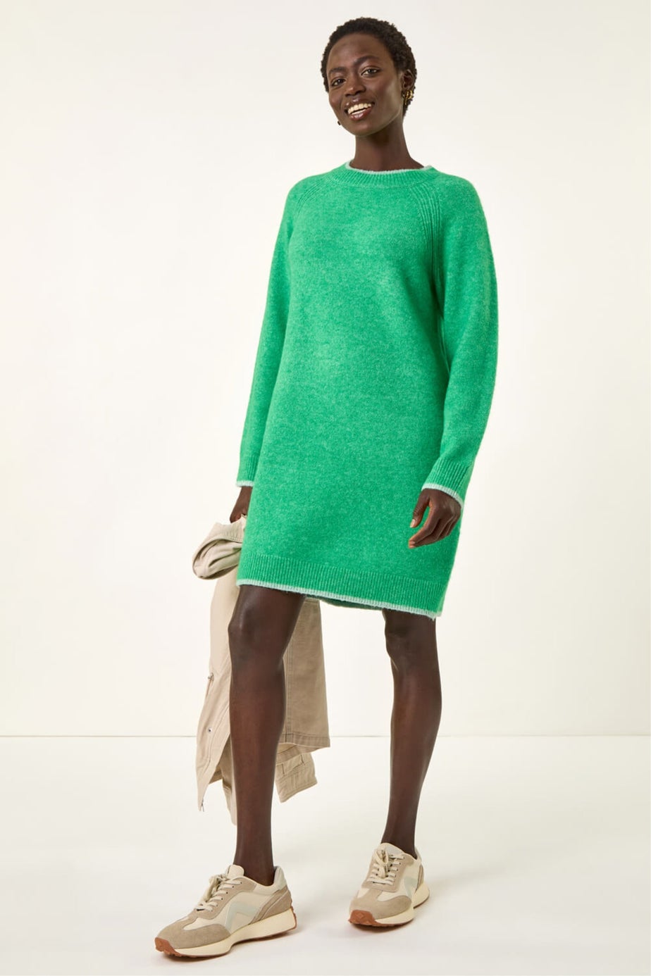 Roman Green High Neck Knitted Shift Dress