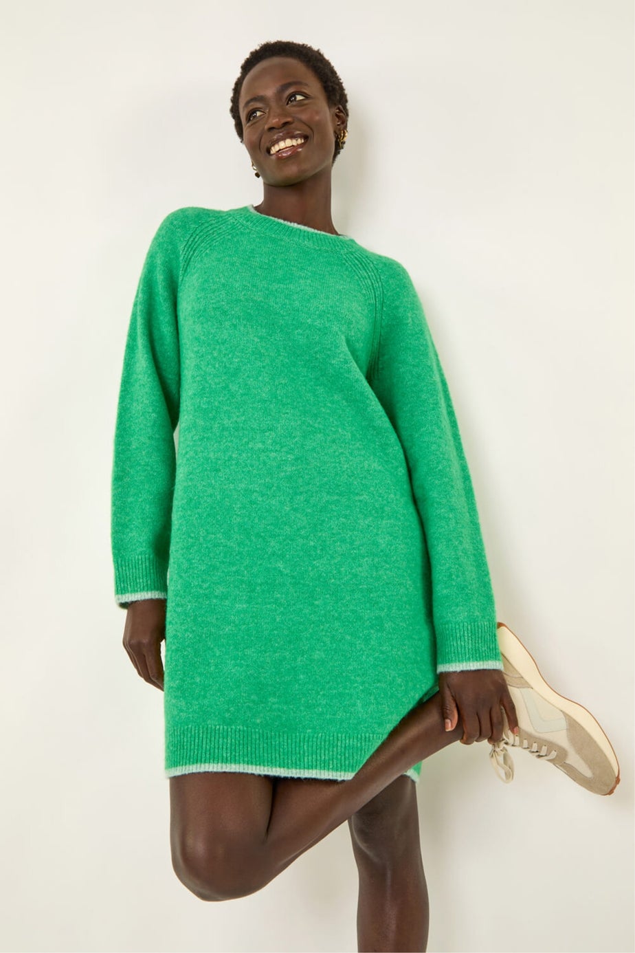 Roman Green High Neck Knitted Shift Dress