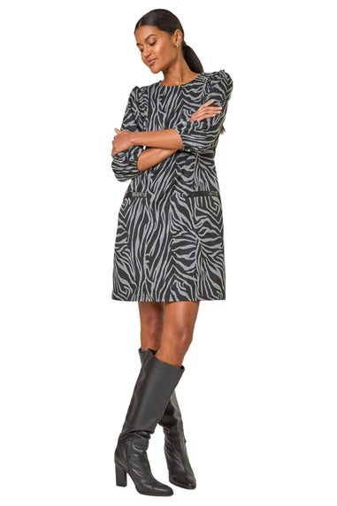 Roman Grey Animal Print Stretch Dress