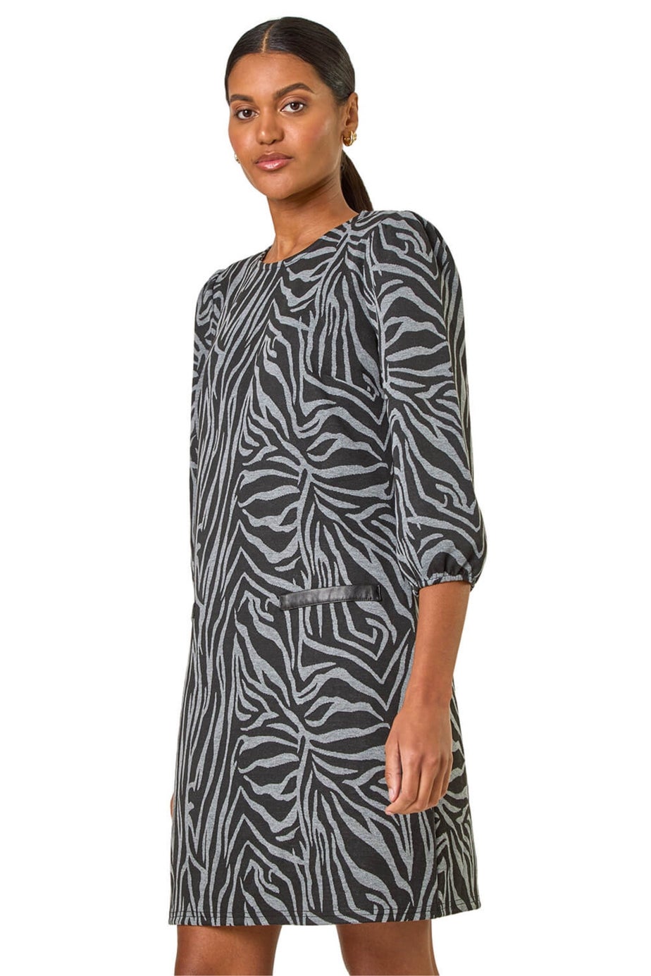 Roman Grey Animal Print Stretch Dress