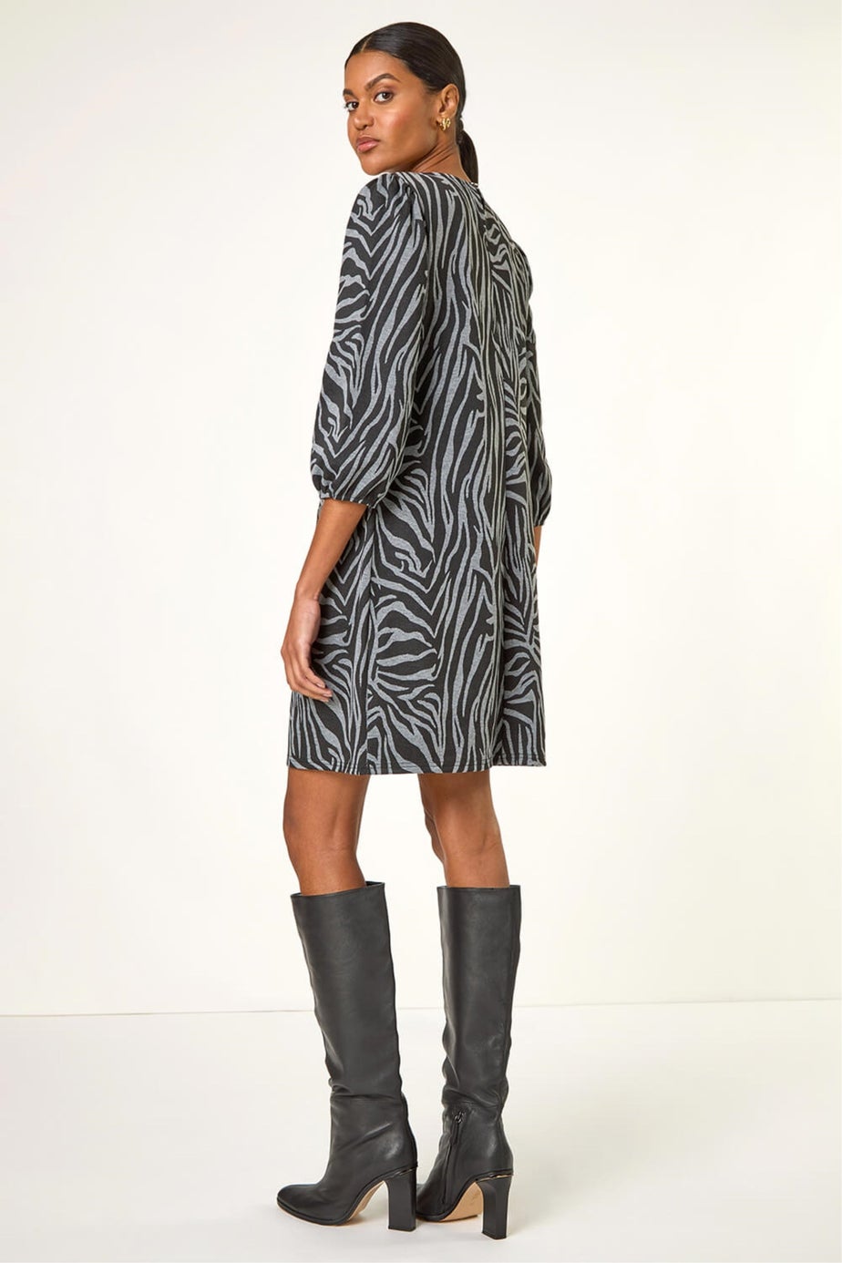 Roman Grey Animal Print Stretch Dress