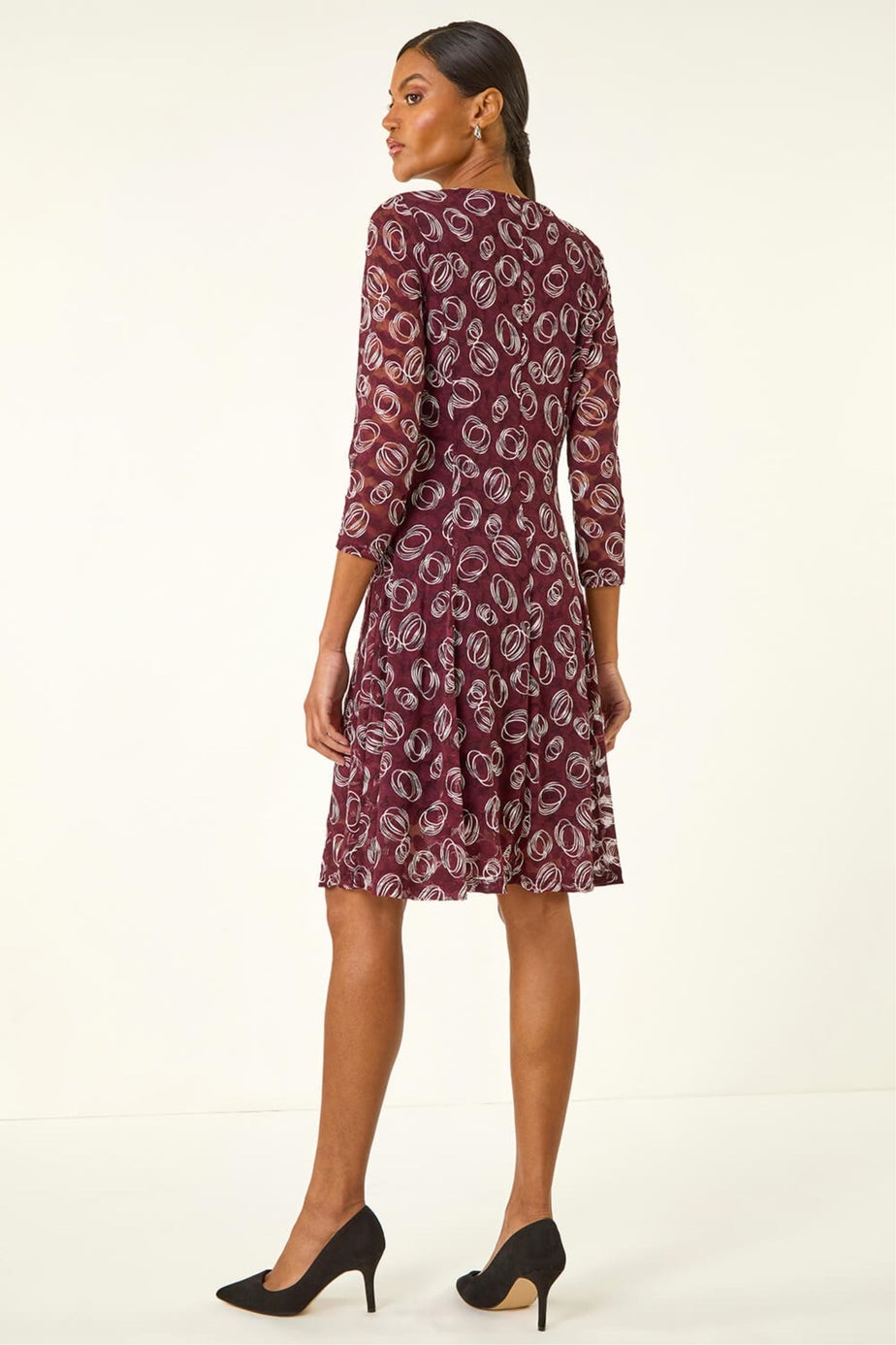 Roman Wine Geo Print Lace Stretch Dress