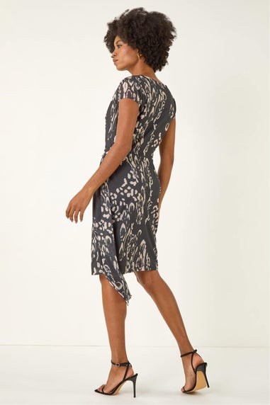 Roman Black Abstract Wrap Tie Dress