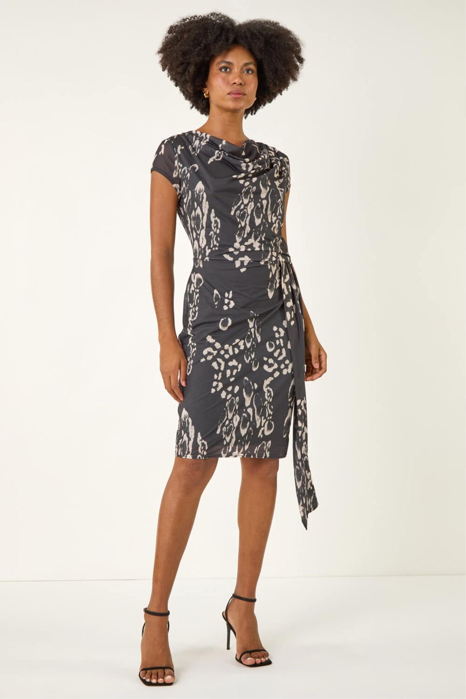 Roman Black Abstract Wrap Tie Dress