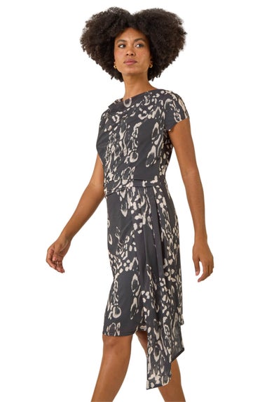 Roman Black Abstract Wrap Tie Dress