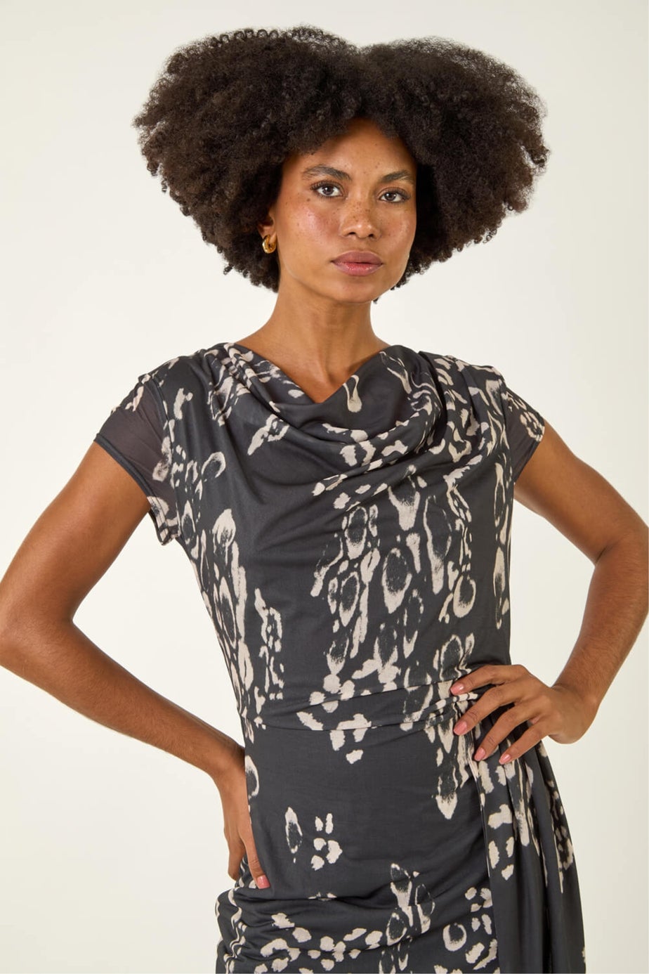 Roman Black Abstract Wrap Tie Dress